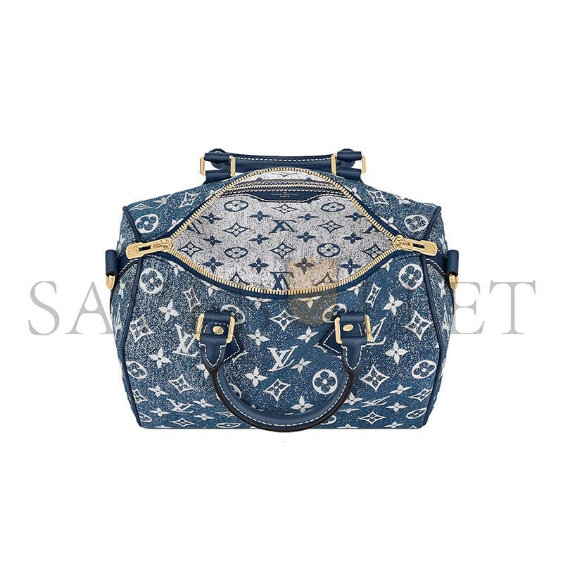 LOUIS VUITTON DENIM MONOGRAM JACQUARD SPEEDY BANDOULIERE 25 BLEU M59609 (25*19*15cm)